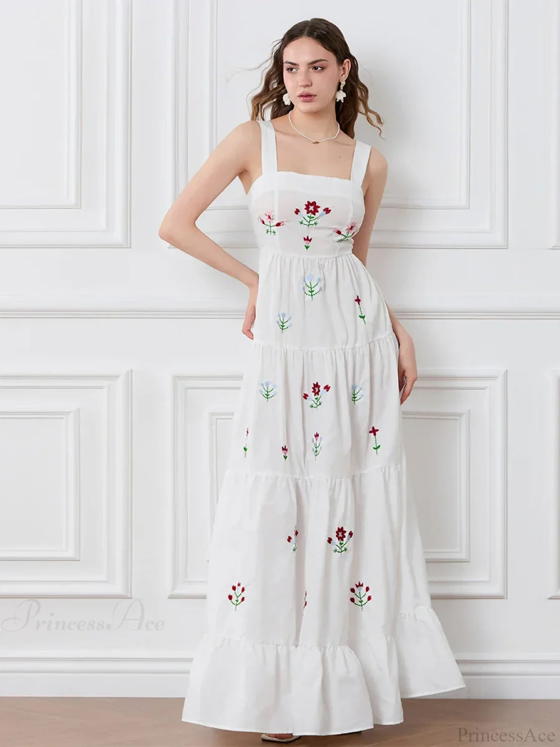 Embroidered Flower Ruched Tiered Slip Floral Dress image 5