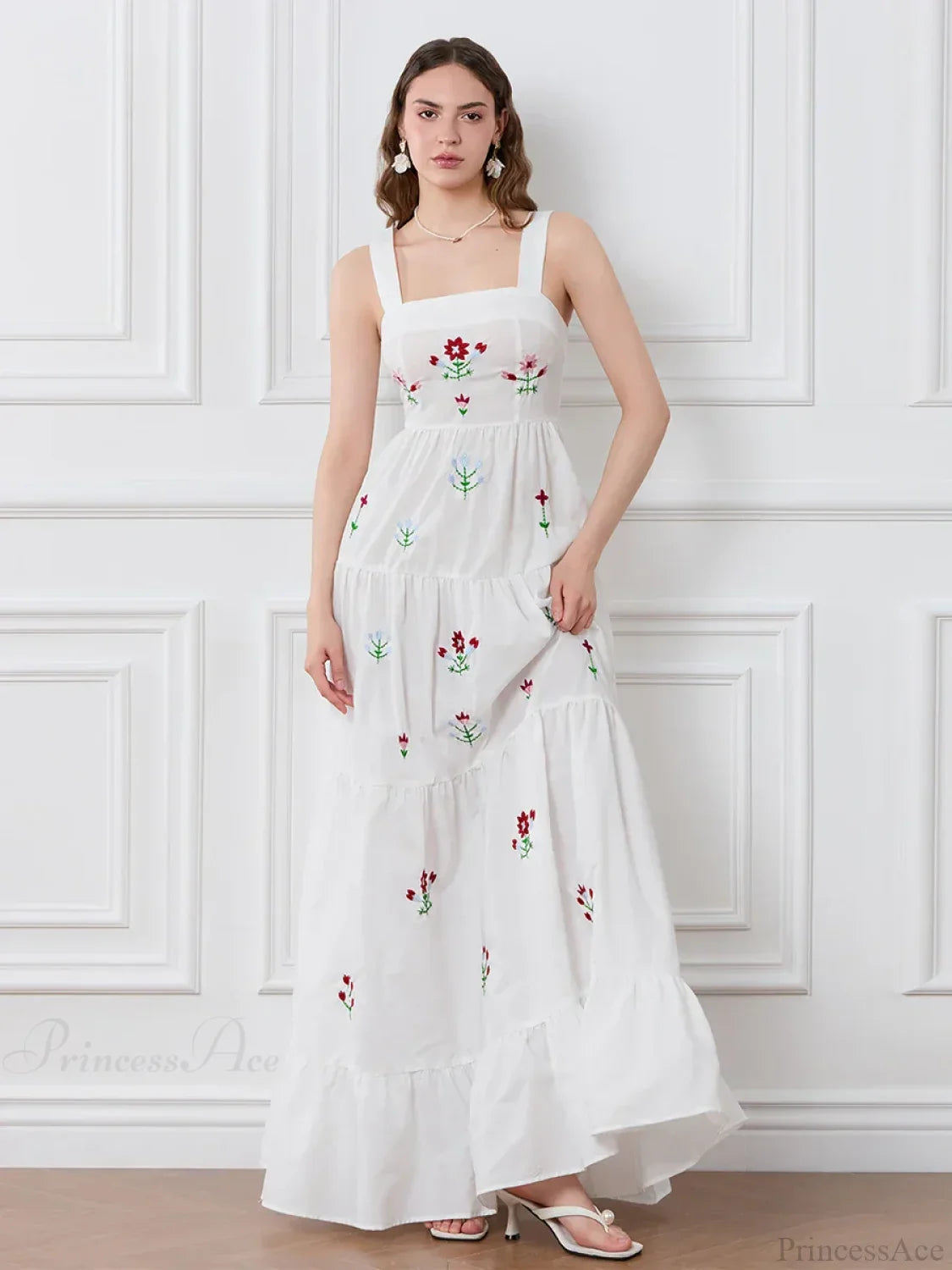 Embroidered Flower Ruched Tiered Slip Floral Dress image 4