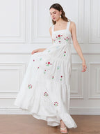 Embroidered Flower Ruched Tiered Slip Floral Dress image 2
