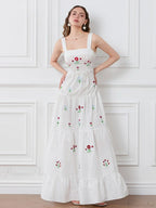 Embroidered Flower Ruched Tiered Slip Floral Dress image 1