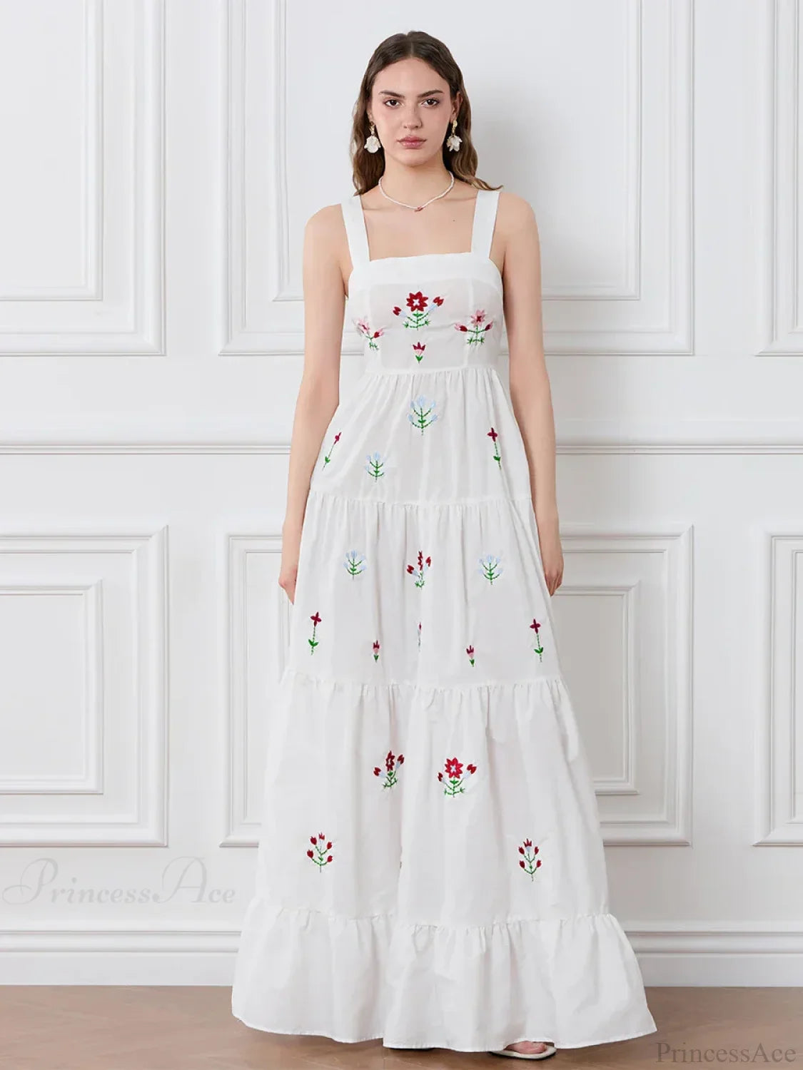 Embroidered Flower Ruched Tiered Slip Floral Dress image 7