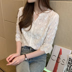 Embroidered Lace Summer Cotton White Blouse image 2