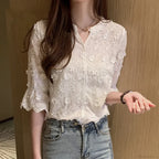 Embroidered Lace Summer Cotton White Blouse image 1