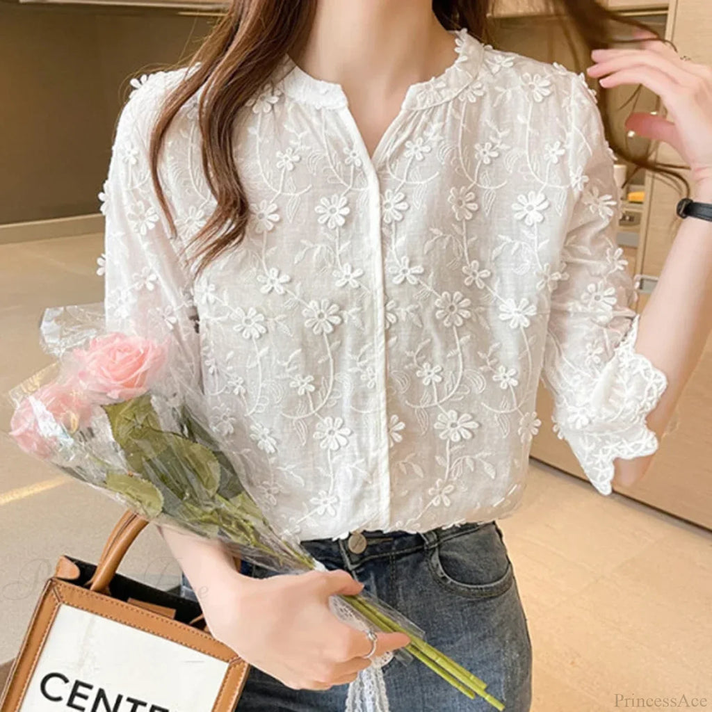 Embroidered Lace Summer Cotton White Blouse image 6