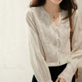 Embroidered Lace V-neck Linen Blouse Autumn Blouse image 3