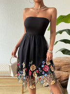 Embroidered Mesh Floral Strapless Vintage Floral Dress image 4