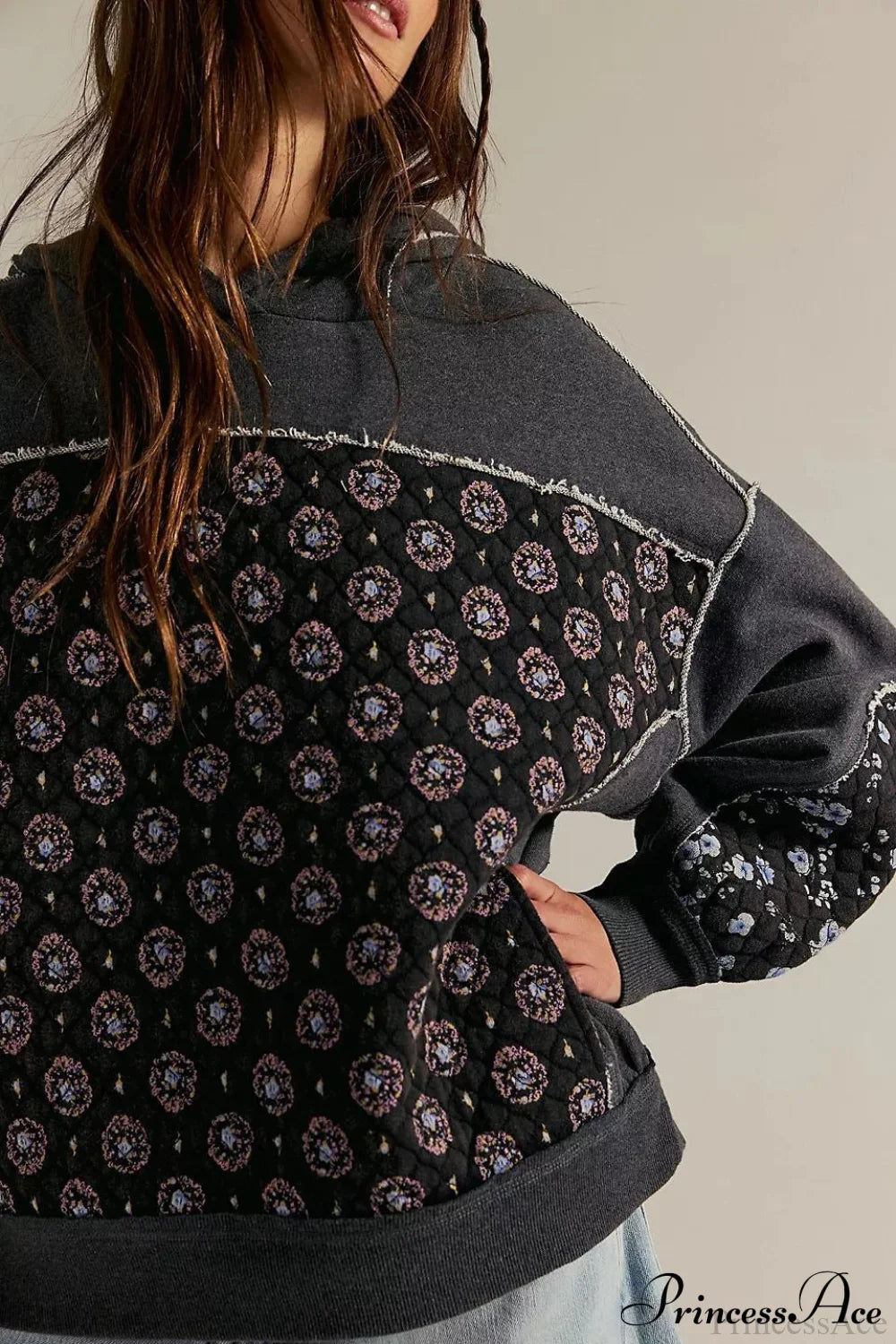 Embroidered Panel Design Casual Pullover Hoodie image 8