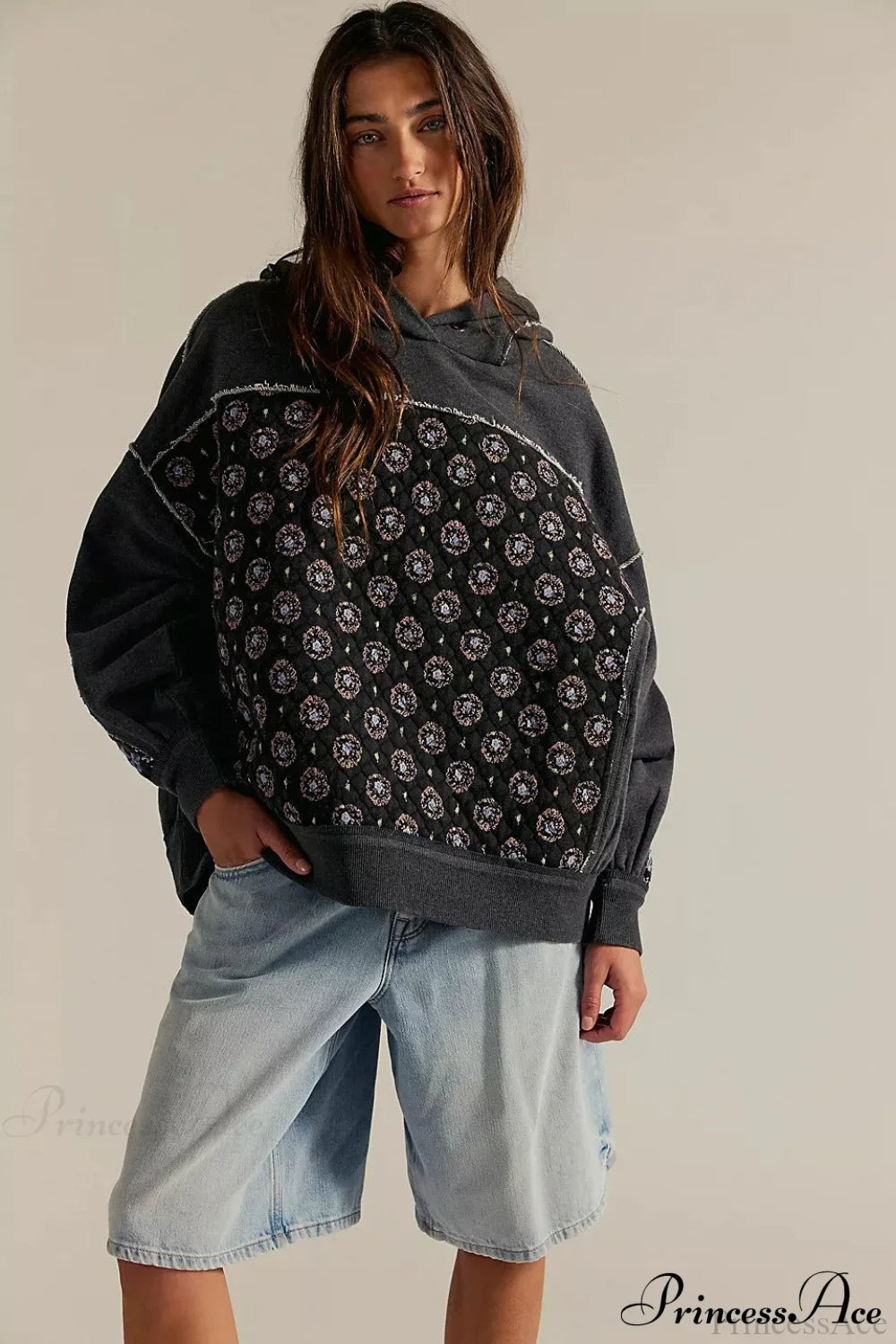 Embroidered Panel Design Casual Pullover Hoodie image 5