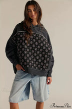Embroidered Panel Design Casual Pullover Hoodie image 5
