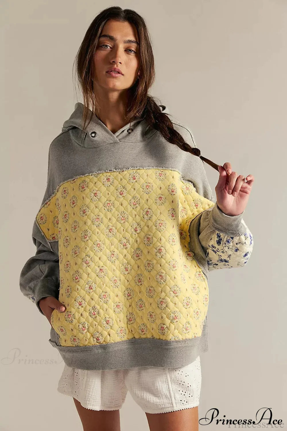 Embroidered Panel Design Casual Pullover Hoodie image 1