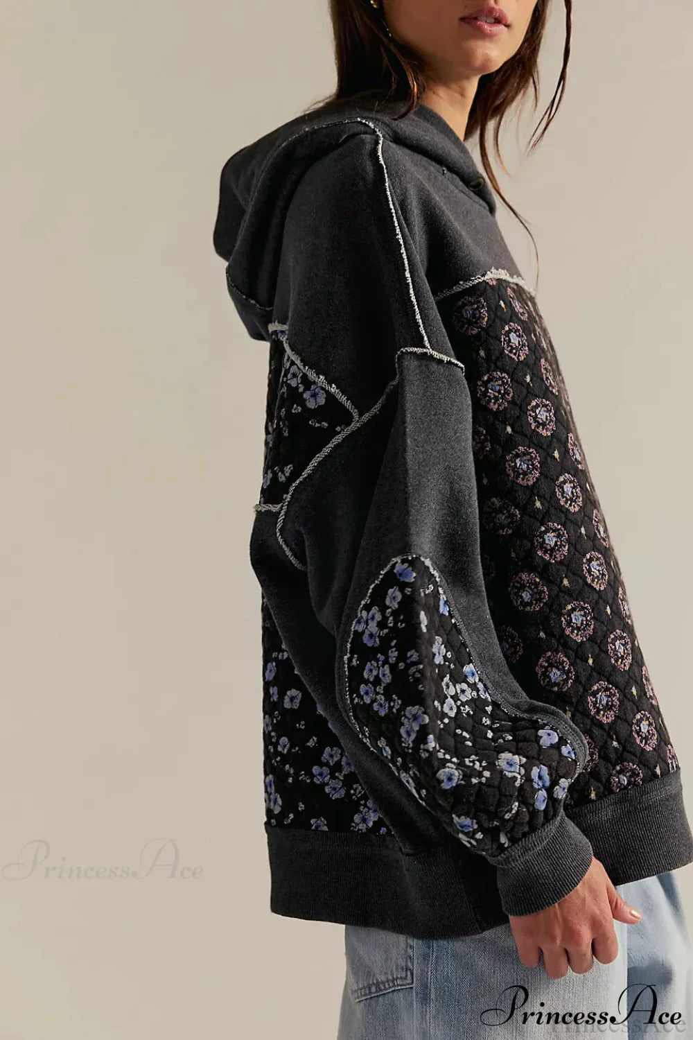 Embroidered Panel Design Casual Pullover Hoodie image 7