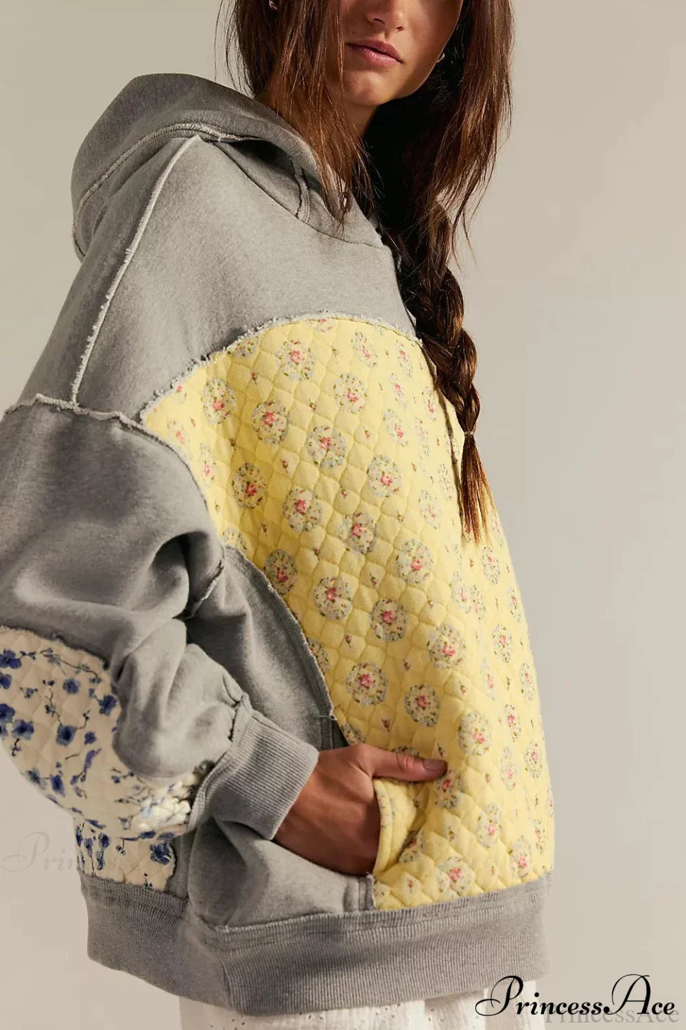 Embroidered Panel Design Casual Pullover Hoodie image 4