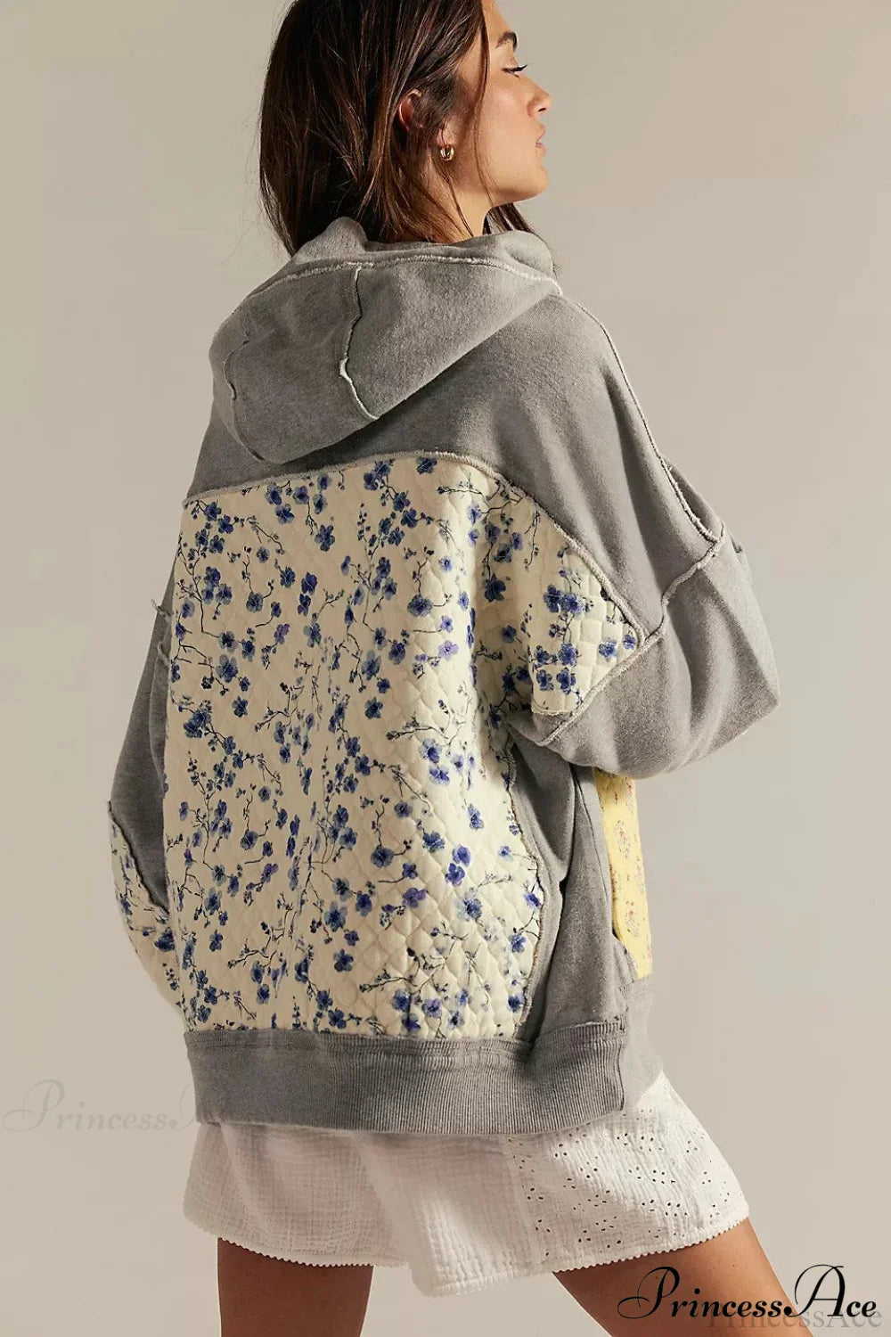 Embroidered Panel Design Casual Pullover Hoodie image 3