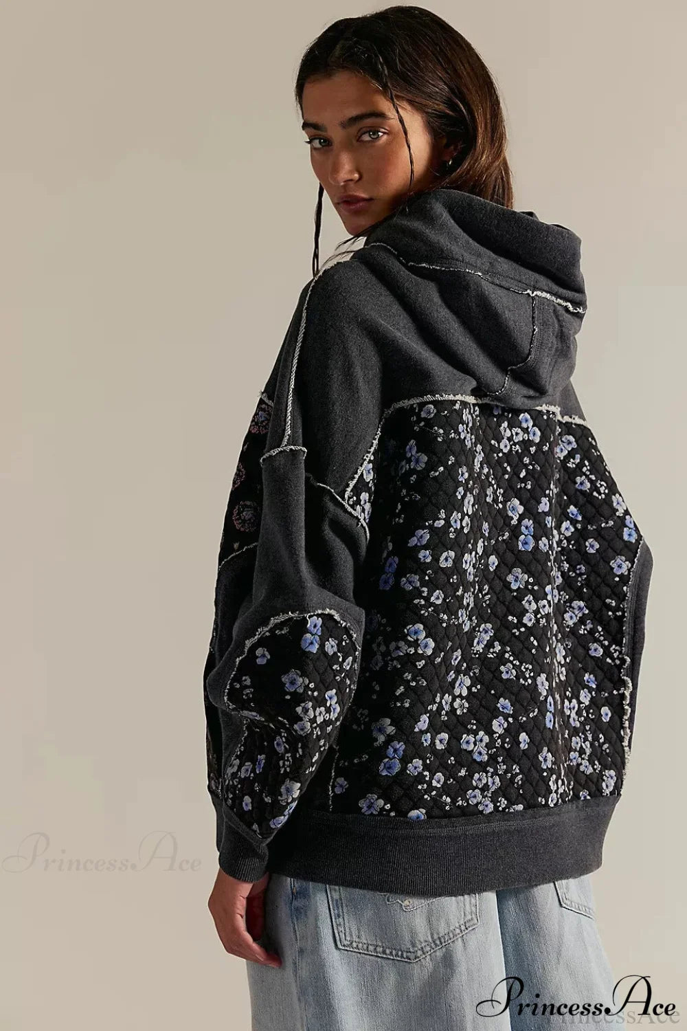 Embroidered Panel Design Casual Pullover Hoodie image 6