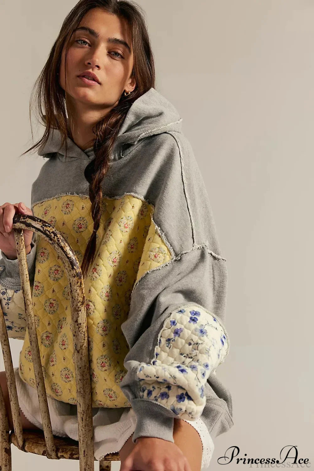 Embroidered Panel Design Casual Pullover Hoodie image 2