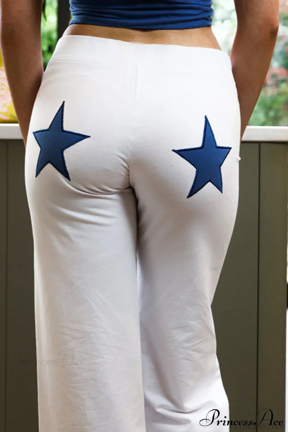 Embroidered Star High Waist Slim Straight Pants image 6