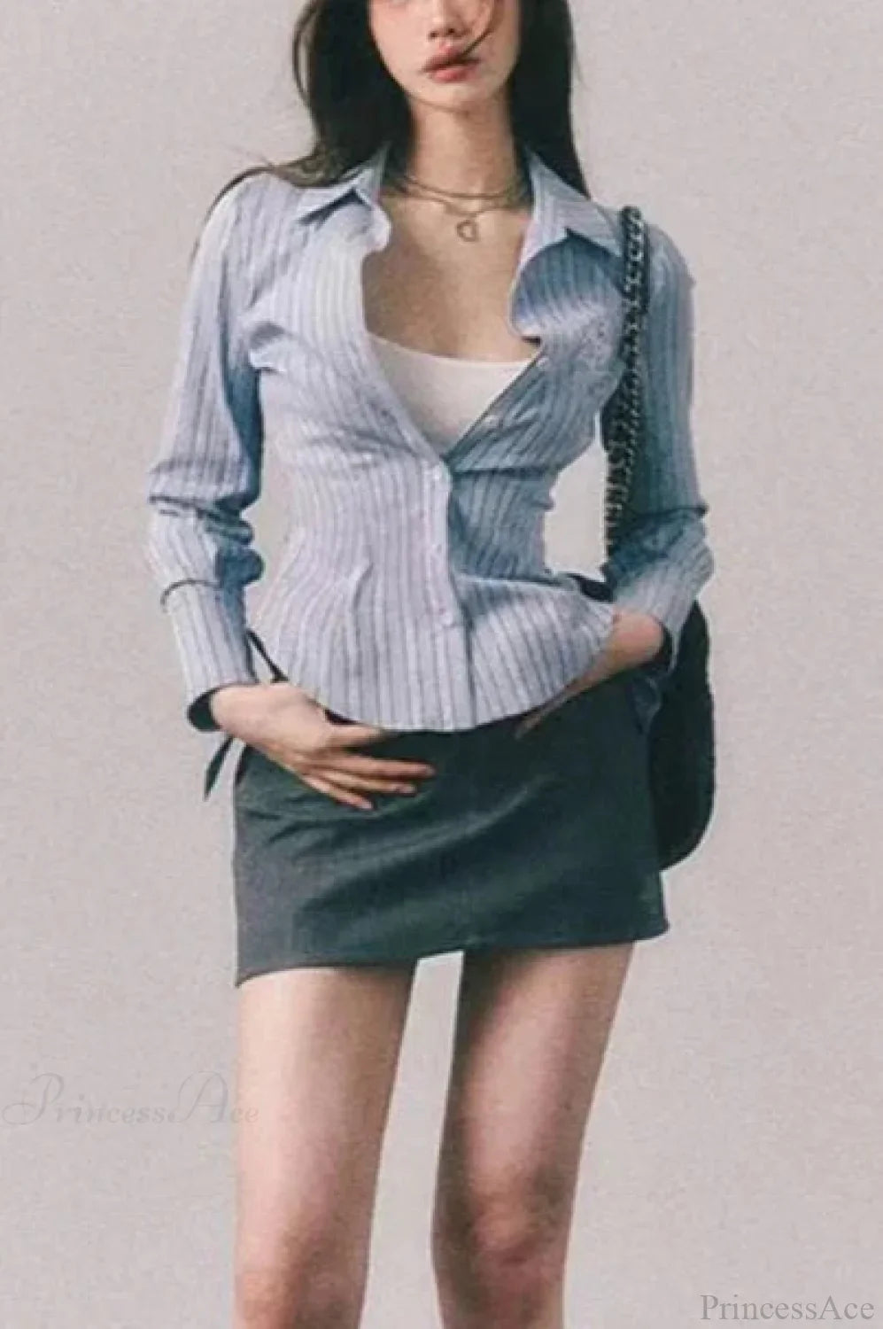Embroidered Striped Slim Lapel Blouse image 4