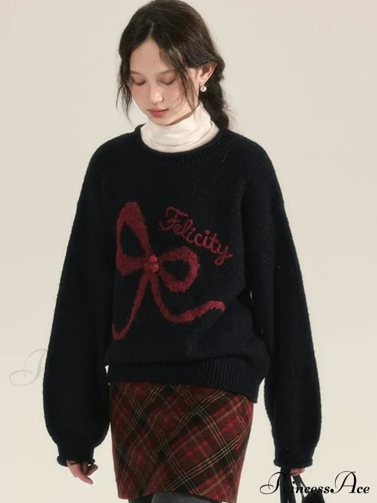 Embroidery Elegant Bow Sweater image 1