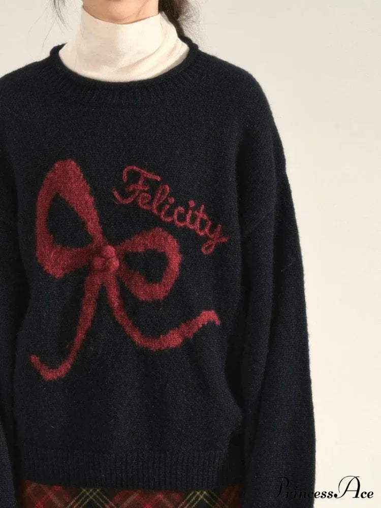 Embroidery Elegant Bow Sweater image 3