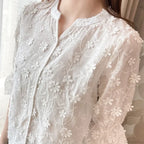 Embroidery Floral Short Sleeve White Blouse image 4
