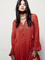 Embroidery Flower V-neck Split Mini Boho Dress image 3