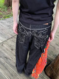 Embroidery Gothic Tall Waist Denim Pant image 1