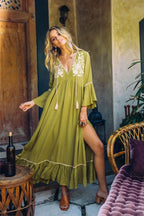 Embroidery Hollow Out Lace Retro White Boho Dress image 1