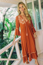 Embroidery Hollow Out Lace Retro White Boho Dress image 4