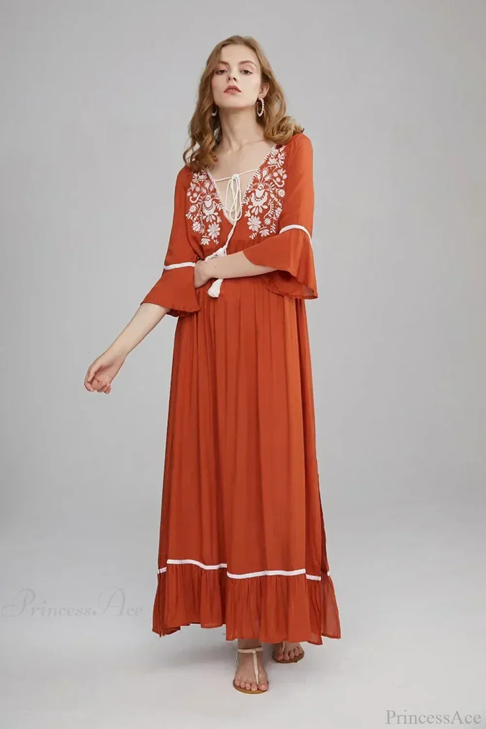 Embroidery Hollow Out Lace Retro White Boho Dress image 8