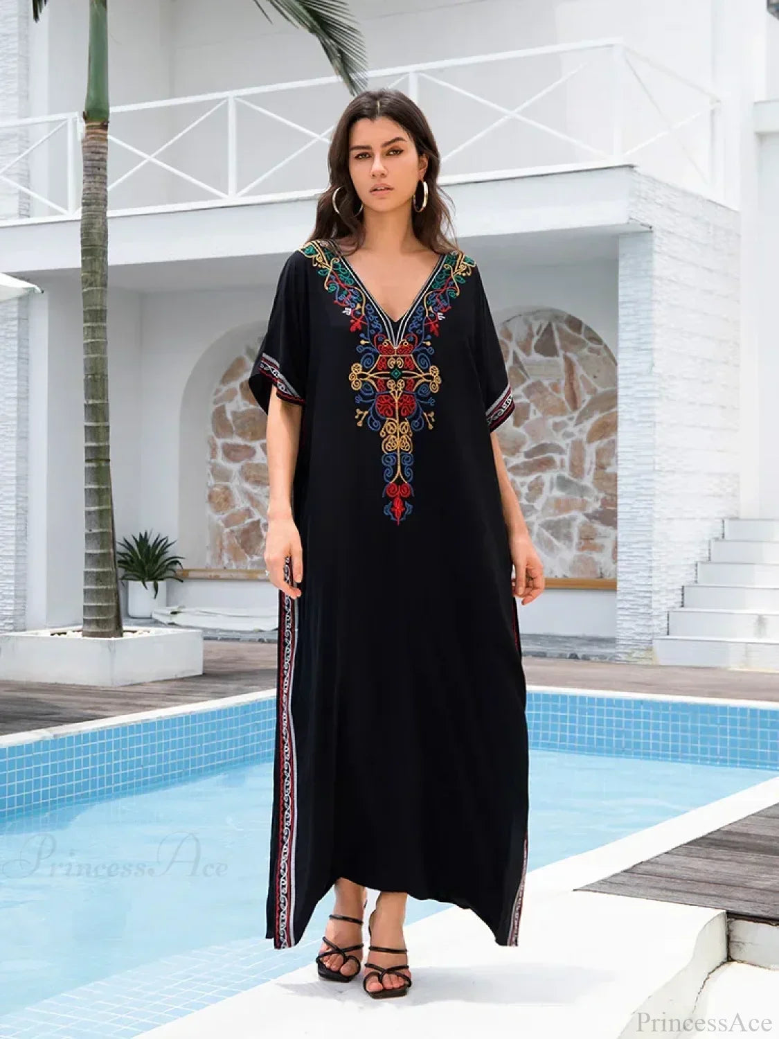 Embroidery Long Dress Beach Cover Up image 3