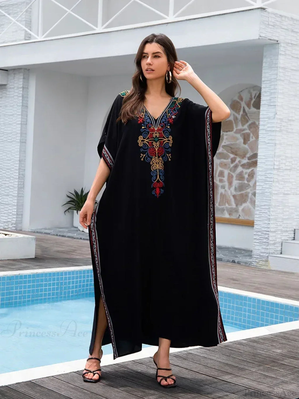 Embroidery Long Dress Beach Cover Up image 1