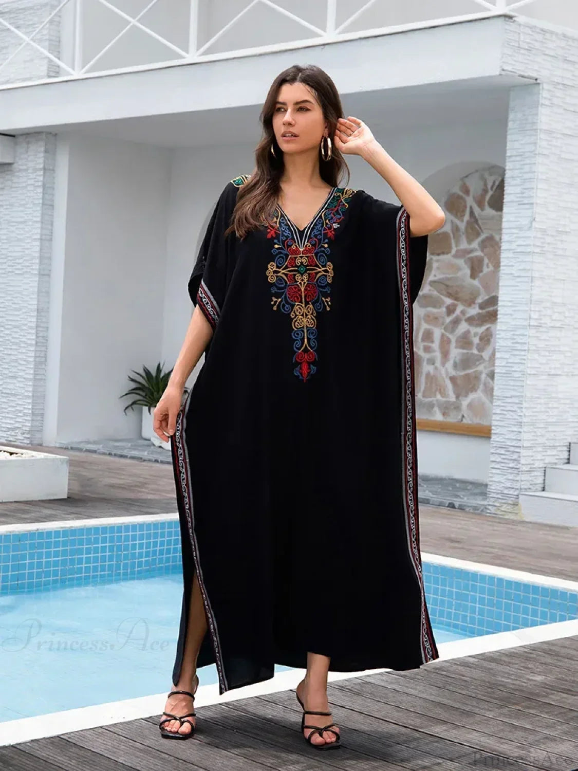 Embroidery Long Dress Beach Cover Up image 1