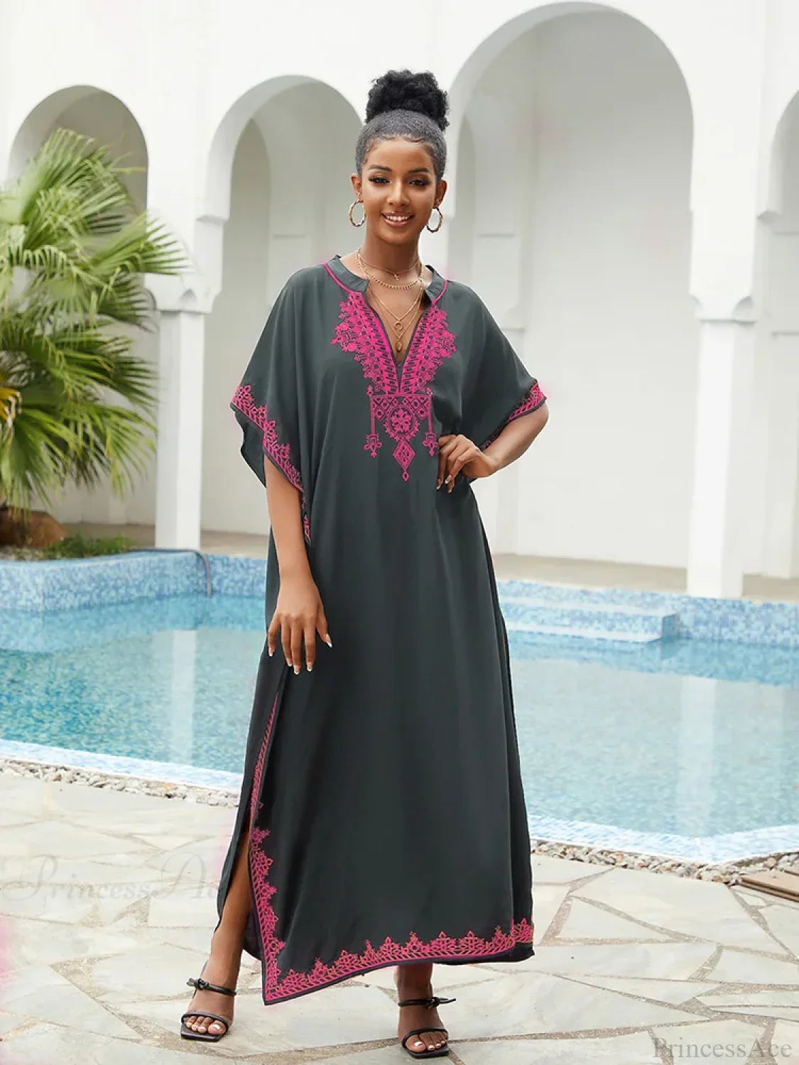Embroidery Printed Long Dress Cover Up image 3
