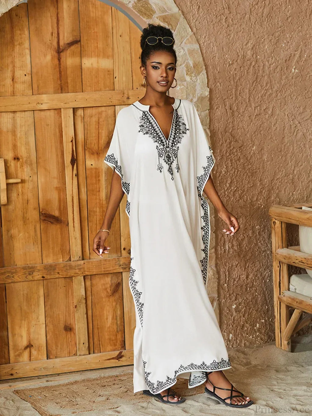 Embroidery Printed Long Dress Cover Up image 6