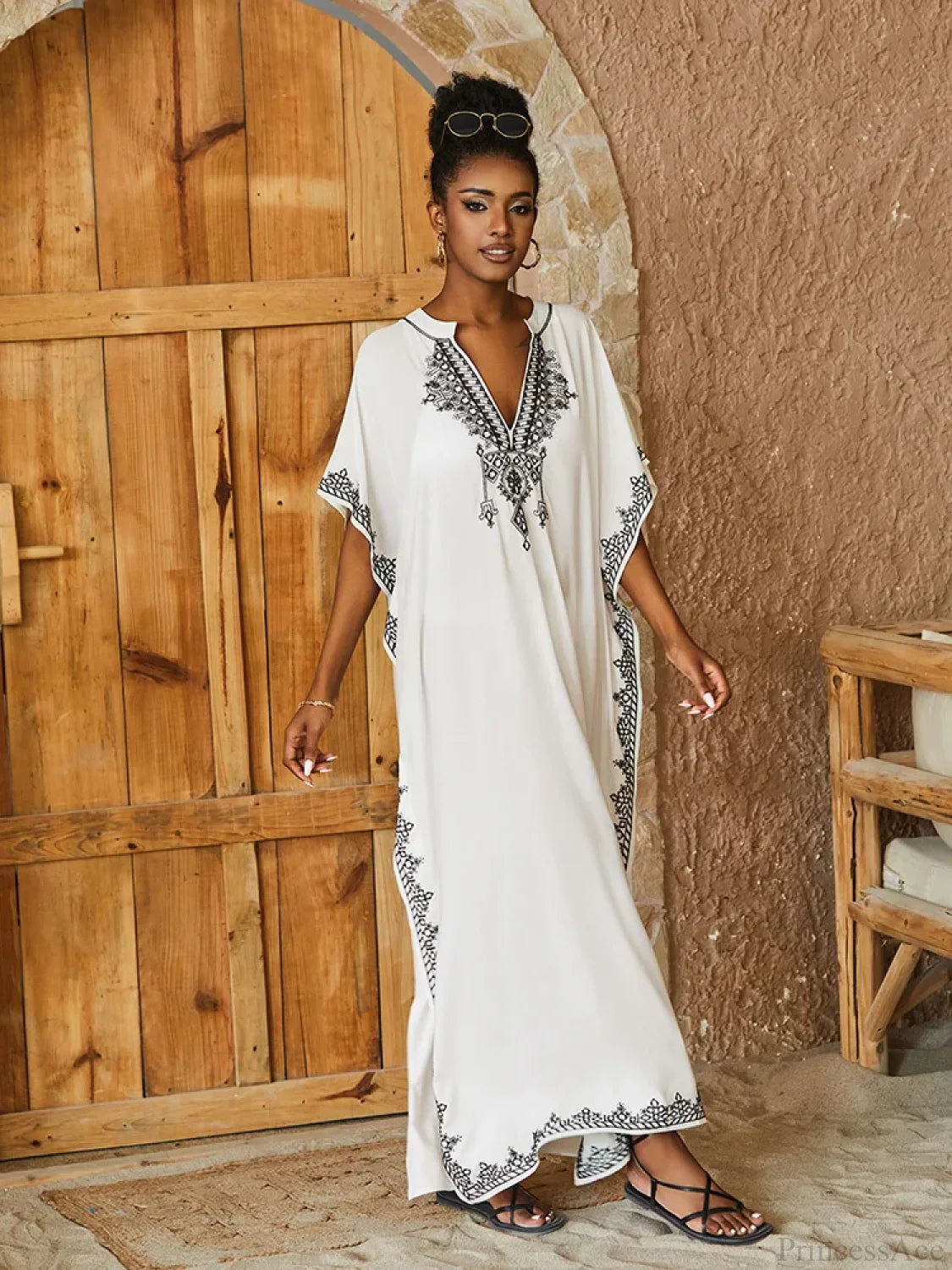 Embroidery Printed Long Dress Cover Up image 6