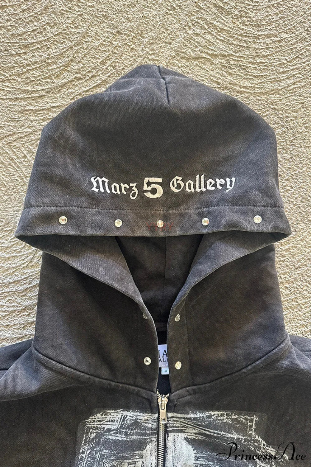 Embroidery Rhinestone Print Zip Hoodie image 4