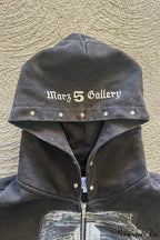 Embroidery Rhinestone Print Zip Hoodie image 4