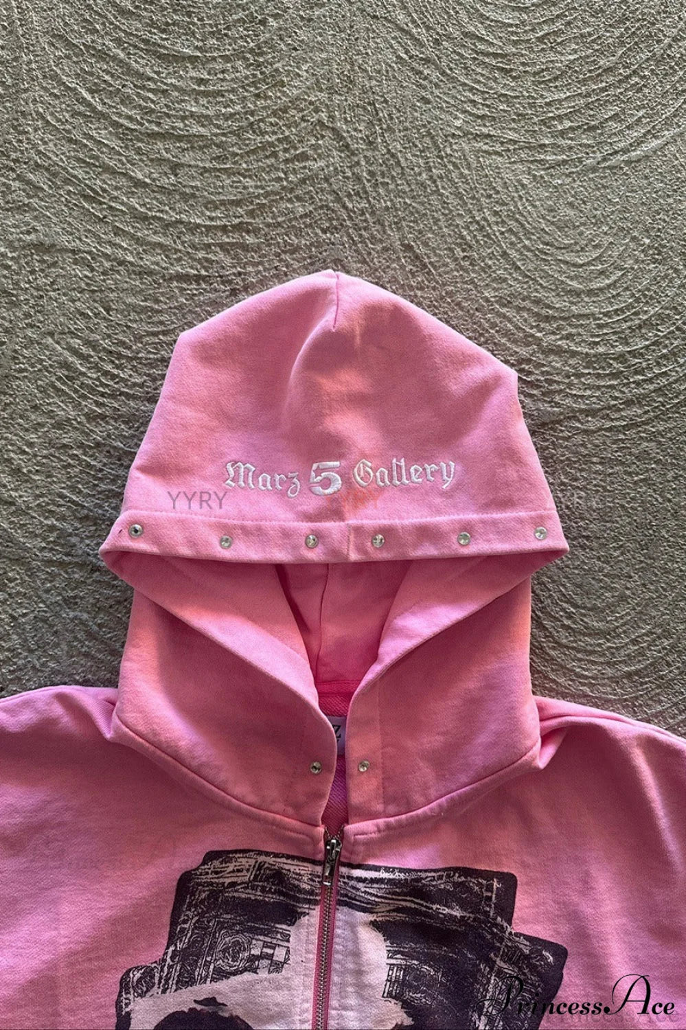 Embroidery Rhinestone Print Zip Hoodie image 2