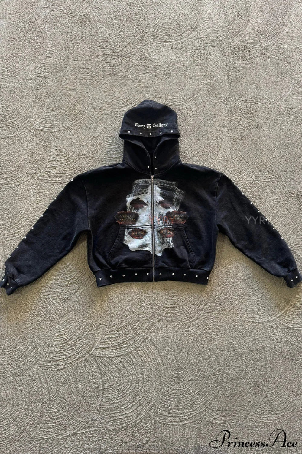 Embroidery Rhinestone Print Zip Hoodie image 3