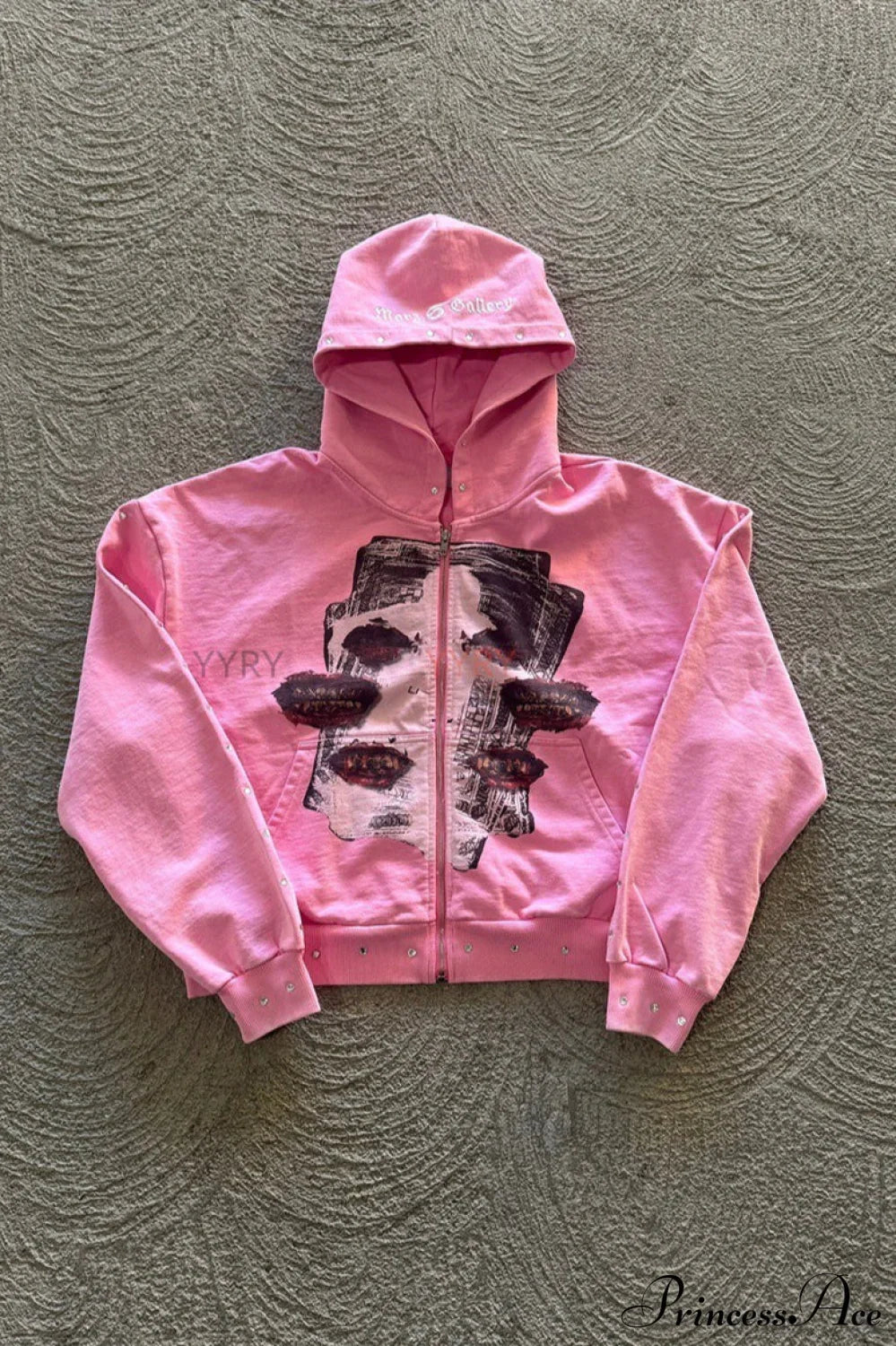 Embroidery Rhinestone Print Zip Hoodie image 1
