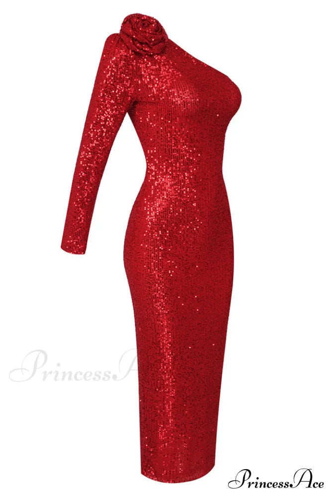 Ethel Sequins One Charming Shoulder Midi Dress image 4