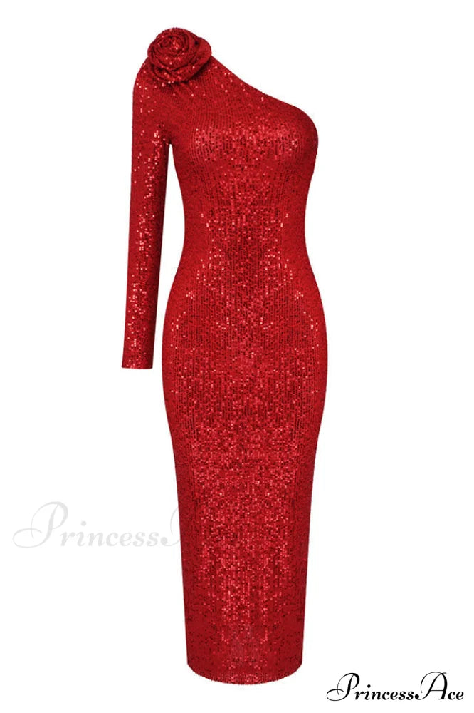 Ethel Sequins One Charming Shoulder Midi Dress image 3