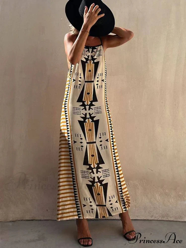 Ethnic Print Backless Charming A-line Maxi Dress image 2