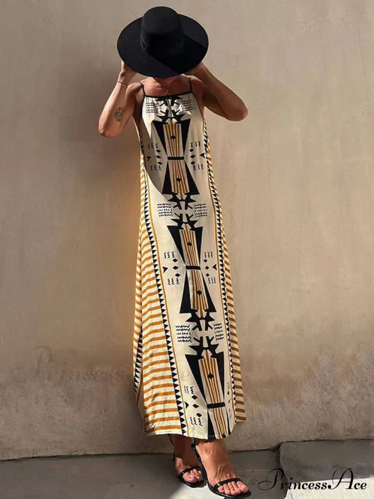 Ethnic Print Backless Charming A-line Maxi Dress image 1