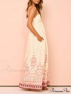 Ethnic Print Halter Charming Cream Extra Maxi Dress image 4
