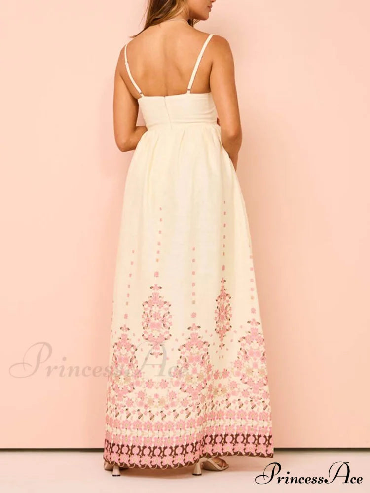 Ethnic Print Halter Charming Cream Extra Maxi Dress image 5