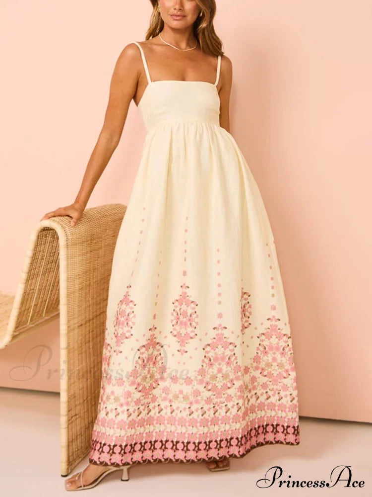 Ethnic Print Halter Charming Cream Extra Maxi Dress image 2