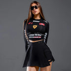 European American Motorcycle Style Letter Print Slim Knit Top image 7
