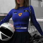 European American Motorcycle Style Letter Print Slim Knit Top image 8