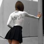 European American Motorcycle Style Letter Print Slim Knit Top image 6